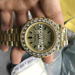 High quality Day Date watch18K Gold Luxury mens watch Big diamond Bezel Gold Stainless steel original strap Automatic men Watches 2908