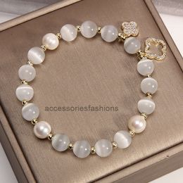 vans clovers bracelet designer korean white cats eye crystal bracelet single ring fashion ladies freshwater pearl micro inlay jewellery gift