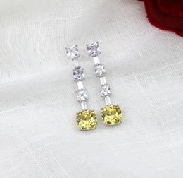 High quality 925 sterling silver zircon yellow crystal stone water drop stud Earrings women designer party jewelry6569195