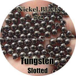 Lures Nickel Black #2, 100 Tungsten Beads, Slotted, Fly Tying, Fishing