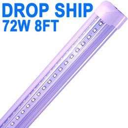 8Ft LED Shop Light Fixture - 72W T8 Integrated LED Tube Light - 6500K 7200LM V-Shape Linkable - High Output - Clear Cover - Plug and Plays - 270 Degree Garage crestech