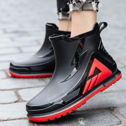 Fashion Mens Rain Boots Lovers Outdoor Non-slip Waterproof Working Water Boots Couples Ankle Platform Rainboots Fishing Shoes 240226