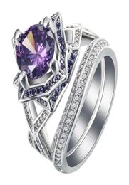 Wedding Rings Top Quality Silver Plated Ring Sets Distribution Vintage Gift For Women Purple Blue Zircon S925MALL Engagement Jewel5835464