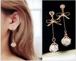 Earrings 925 silver needle cat039s eye stone earrings show thin temperament bowknot academy style lady long6979543