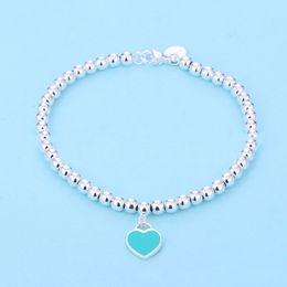 4mm beads love heart charm bracelet for women girls lovely cute S925 silver beaded luxury designer jewelry bangle blue pink red pendant bracelets
