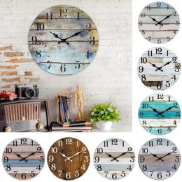 Wall Clocks 10-Inch Round Wood Clock Vintage Rustic Non Ticking Silent Battery Operated Living Room Bedroom Indoor Digital Analogue