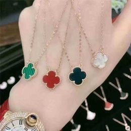 Clover Four Leaf Grass S925 Pure Silver Necklace with Sided Agate 18k Rose Gold Jade Fritillaria High Collar Chain for Women