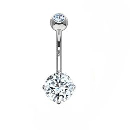 Jewellery Eternal Metal 14K Solid White Gold Round Zirconia Belly Button Ring KDE02W KDE01G