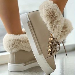 Boots Women's Solid Color Lace Up High-top Round Toe Non-slip Fluffy Velvet Warm Shoes Fashion Winter Snow Comfy