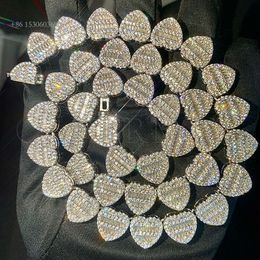 Hip Hop Schmuck Baguette Moissanit Silber Sterling 12 mm Herzform Design Tennis Kette Halskette passend zu maßgeschneiderten Anhänger