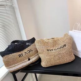 Vegetable basket hollowed out woven shopping bag fashionable and environmentally friendly embroidered letters on straw street port258e