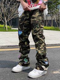 Men's Jeans Camo Pants Baggy Jeans Hip Hop Trousers for Men Oversize Cargo Streetwear Denim Y2k Man Trendyol Woman Casual Green Mens T240227