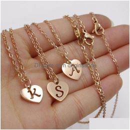 Pendant Necklaces Rose Gold Initial Pendant Necklace Stainless Steel Women Choker Jewellery A-Z 26 Letters Hollow-Out Heart Drop Deliver Dhxfs