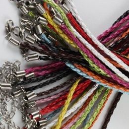 100pieces lot 3mm 17-19inch Adjustable assorted Color Faux Braided leather necklace cord jewelry286F