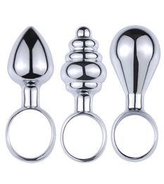 3pcsSet Mini Metal Anal Plugs With Finger Ring Anus Expander Anal Sex Toys For beginner Vaginal Butt Plug Prostate Massager X04014326238