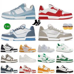 Women Mens Casual Designer Shoes Luxury Virgil Embossed Abloh White Black Pink Denim Blue Brand Flat Calfskin Platform Calf Leather Trainer Low Top