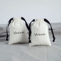 Jewelry Custom Logo Cotton Jewelry Bag Luxury Eco Friendly Denim Cotton Drawstring Jewelry Small Gift Pouches Wedding Favors For Guests