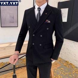 Suits Male Suit 2023 New in Male Double Breasted Business Casual Jacket Pants 2 Pieces Sets Elegant Wedding Party Evening Pant Suits