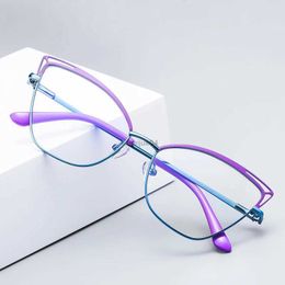 Eyeglass Frame Gmei Design Blue Light Blocking Womens Cat Eye Metal Glasses Frame Female Anti Radiation Protection Eyeglasses Frames 3038