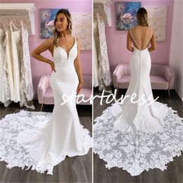 Laceful Mermaid Boho Wedding Dress 2024 Sexy Spaghetti Straps Satin Rustic Country Bridal Dresses Sweep Train Lace Bohemian Bride dress Vestido De Noiva Casamento