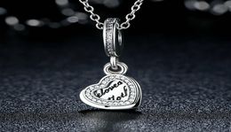 Beloved Mother Hearts Pendant Dangle Charms Genuine 925 Sterling Silver with Clear CZ for Style DIY Beaded Charm Bracelets S3158576176