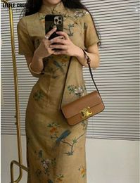 Vintage Cheongsam Dress for Young Lady Traditional Chinese Ancient Silk Paintings Clothes China Style Everyday Wear Qipao Femme 240220