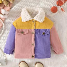 Down Coat Girls Warm Cotton-Padded Jacket Children'S Long Sleeve Lapel Color Matching Corduroy Coats