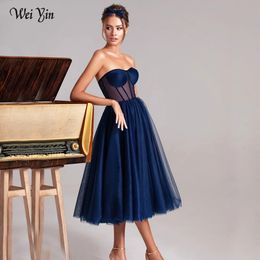 Custom Color Short Prom Dress Strapless Sweetheart A Line Evening Dresses Elegant Illusion Bodice Tea Length Party Dress 240220