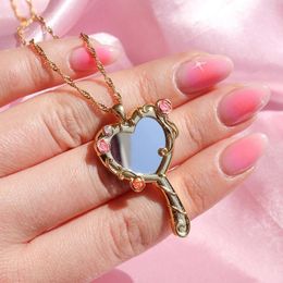 Pendant Necklaces Fashion Sweet Rose Princess Love Mirror Necklace For Women Magic Choker Chain Trendy Charm Girl Jewellery Gift