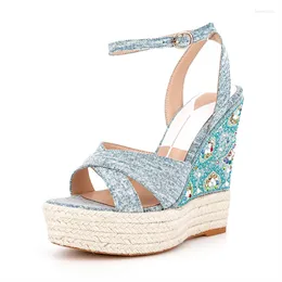 Sandals Boutique Wedge Women Sandal 2024 Summer Rhinestone Platform High Heel Luxury Party Dress Female Shoes Size 43 Dropshopping