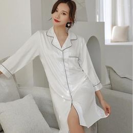 Women's Sleepwear Shirt Pyjamas Robes White Womens Negligee V-Neck Top Gown Nightgown Summer Turn-down Collar Sleepshirts Dress Homewear