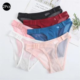 Women's Panties 2Pcs Side Buckle Mesh Transparent For Women Comfortable Seamless Briefs Sport Low Waist Sexy Underwear Lingerie