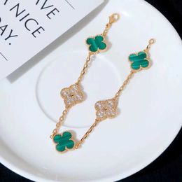 Designer Jewelry Luxury Bracelet Link Chain Vanca 925 Silver Five Flower Diamond 18k Gold Peacock Green Ribbon Diamond Lucky Grass Handicraft