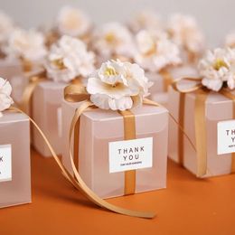 1050Pcs Wedding Transparent Gift Box For Guest Bag Artificial Flower Ribbon Souvenir Dragees Matte Baptism 240226