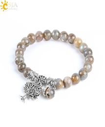 CSJA Natural Labradorite Spectrolite Women Bracelets Bangles Gemstone Mala Beads Tree of Life Charm Reiki Healing Meditation Jewel7159044