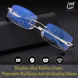 Sunglasses Leesbril Nomanov Progressive Multifocal Reading Glasses Rimless Diamond Cut For Edges See Near And Far Top 0 Add 0.75 To 3