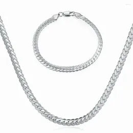 Necklace Earrings Set Silver Plating Bracelet 5mm Wide Snake Chain Unisex Jewelry For Women&Men Anniversary Gift Mum Wife Lovers