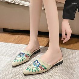 Slippers 2024 Linen Rubber Spring/Autumn Canvas Zapatos De Mujer Fashion Comfortable Mule Light Mouth Basic Style Flat With