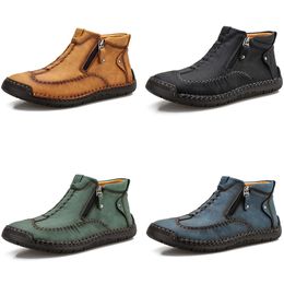 New high-top leather casual shoes yellow blue green black men's slip-on plus size sports sneakers autumn warmth GAI