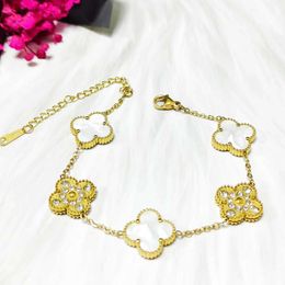 Designer Jewelry Luxury Bracelet Link Chain Vanca Celebrity Four Leaf Clover for Women Minimalist Five Flower Fritillaria Sticky Diamond Lucky Grass Bracele IH3V