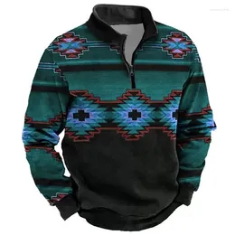 Men's Hoodies Zippered Sweater Totem Print For Men Loose Oversized Top 3d Autumn Outdoor Sportswear High-Quality Vintage Clothing