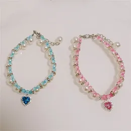 Dog Collars Hand-woven Pet Necklace Luxurious Imitation Pearl Rhinestone Cat Neck Chain Collar