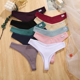 Women's Panties 10 Colours Waffle Cotton Thongs Women Sexy Underwear V Waist Solid Colour Female Underpants Intimates Lingerie