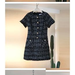 Basic & Casual Dresses Autumn New Womens O-Neck Short Sleeve T Woolen Fabric Plaid Pattern A-Line Dress Plus Size Sml Drop Delivery A Dh7Rm