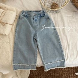 Trousers Kids Pants Spring Summer Children Clothing Burr Edge Cowboy Boys And Girls Solid Colour Jeans 2024 Simple