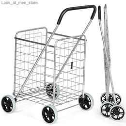 Shopping Carts Store laundry room travel folding shopping cart multifunctional handcart portable silver Q240227