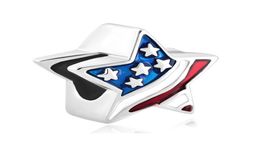 Fashion women jewelry metal USA American Flag Patriotic Stars And Stripes lucky European spacer bead large hole charms for beaded 4509752