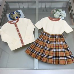 girl clothe set designer baby girls flower wedding dress beige color sweater and skirt child summer clothes dresses