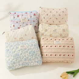 Storage Bags 3Pcs Padded Organiser Bag Printed Women Quilted Cosmetic Pouch Large Capacity Zipper Closure Girls Cotton Set