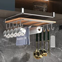 Stainless Steel Kitchen Hanging Cabinet Paper Towel Rags Hanger Cutting Board Pot Covers Holder Storage Under Cupboard Rack 240223